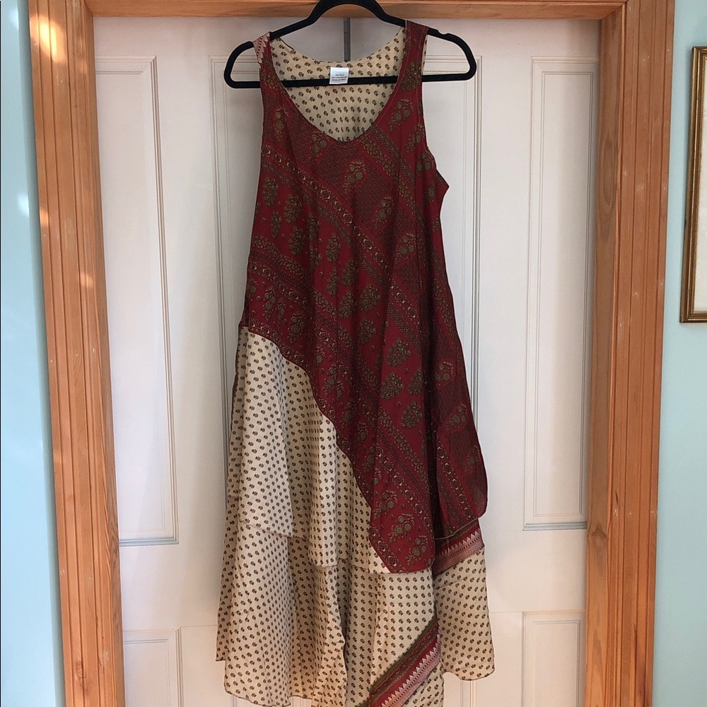 Bohemian Red and Cream Maxi Dress made in India.